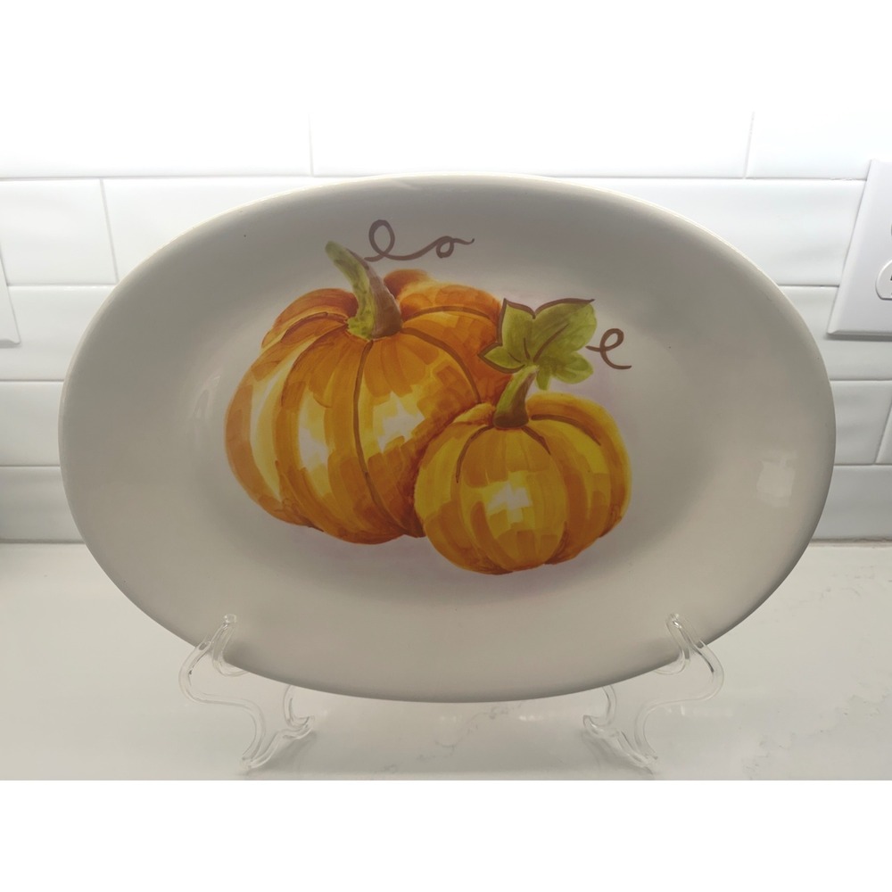 Maxcera Pumpkin Oval Serving Platter 14.5x10 in Excellent Condition